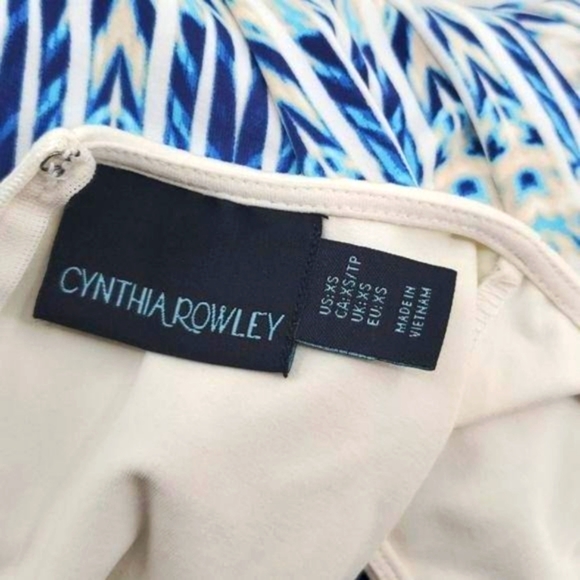 Cynthia Rowley White and Blue Ikat Print Sleeveless Stretch Sheath Dress X-Small - Picture 5 of 6
